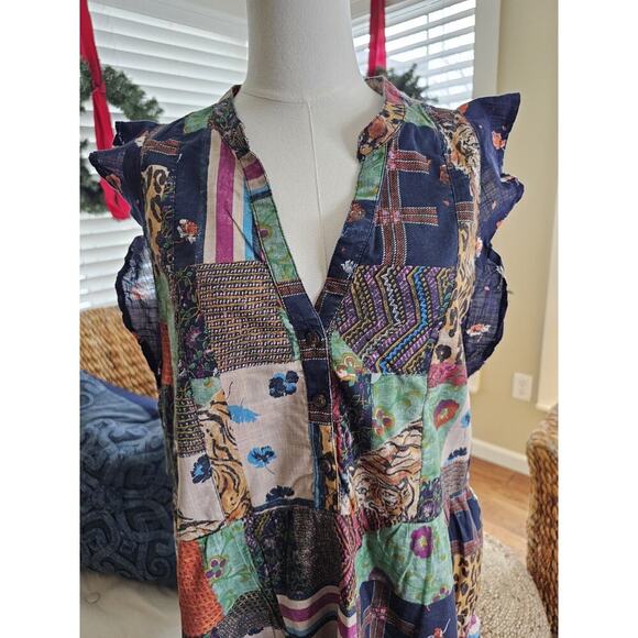 Anthropologie Pilcro Patchwork Tiger Midi Dress Women's Size M Boho - Picture 2 of 10